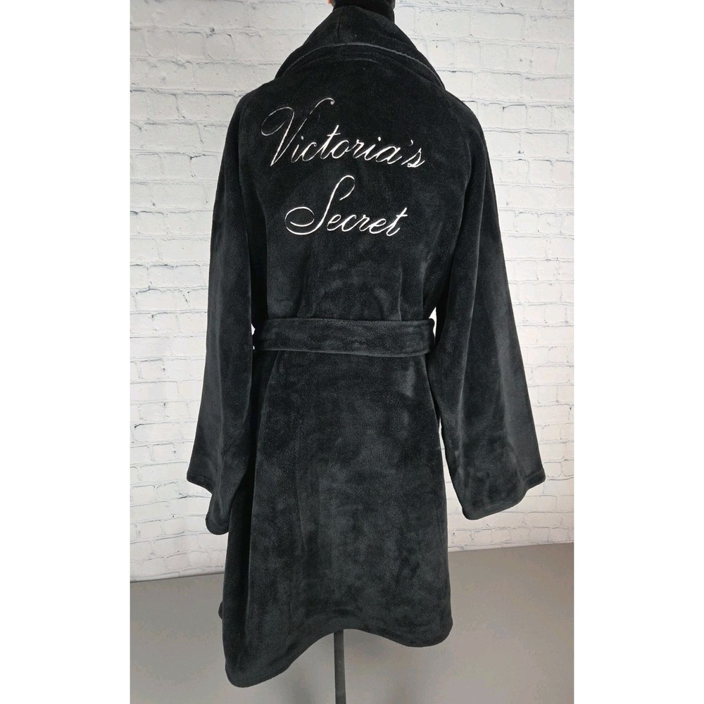 Victoria's Secret Black Plush Velour Bathrobe Black Robe Sz XL/XXL